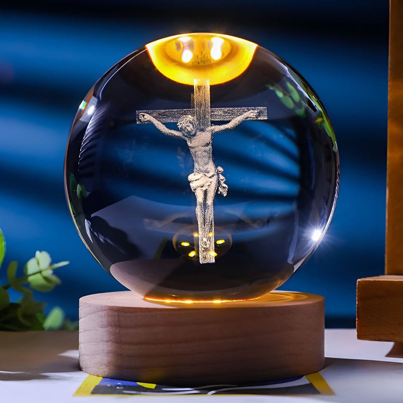 Lampara Esfera Bola De Cristal 3d Cristo En La Cruz Bendiciones