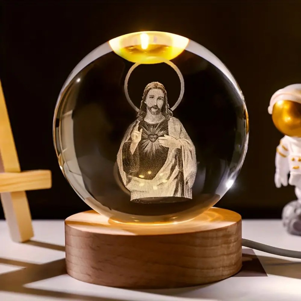 Lampara Esfera Bola De Cristal 3d Cristo En La Cruz Bendiciones